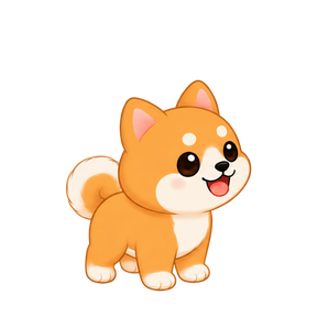 The game's puppy: a small orange shiba, standing.